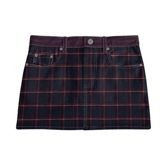 Vampire Art Retro Charm Mini Denim Skirt - Vintage Tartan