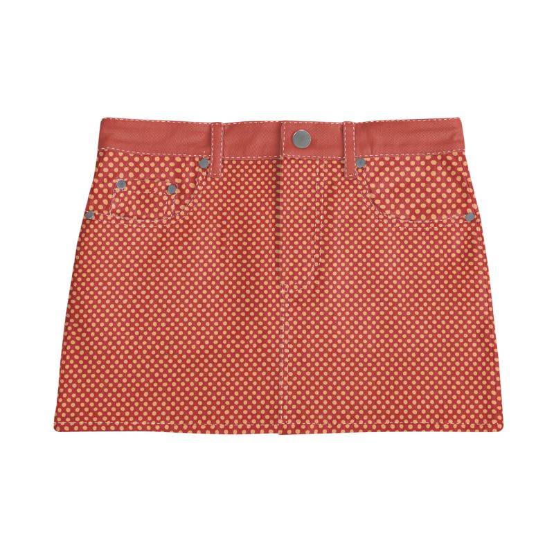 Vampire Art Retro Charm Mini Denim Skirt - Spotty Red