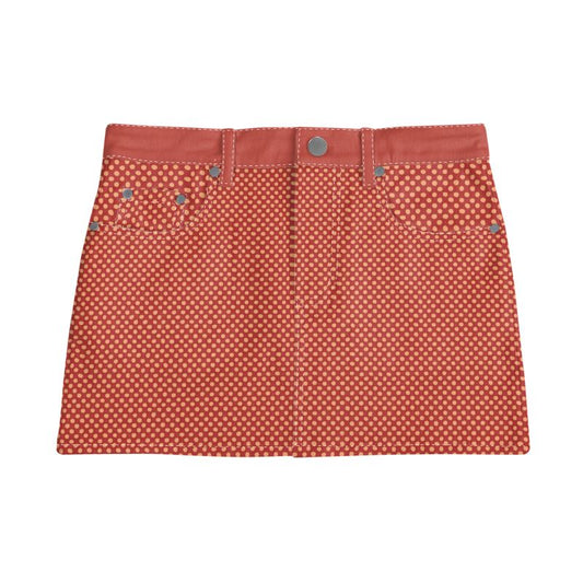 Vampire Art Retro Charm Mini Denim Skirt - Spotty Red