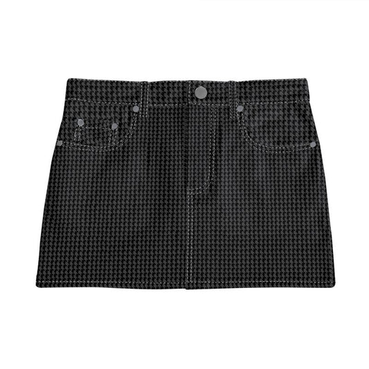 Vampire Art Retro Charm Mini Denim Skirt - Black and Charcoal Houndstooth