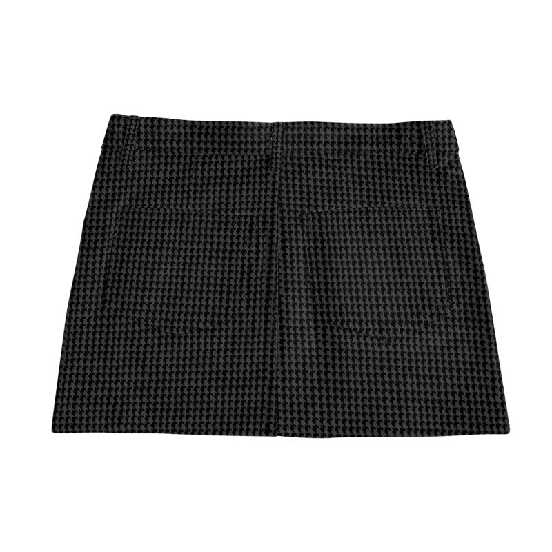 Vampire Art Retro Charm Mini Denim Skirt - Black and Charcoal Houndstooth