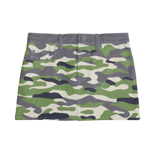 Vampire Art Retro Charm Mini Denim Skirt - 1980s Camo with Grey