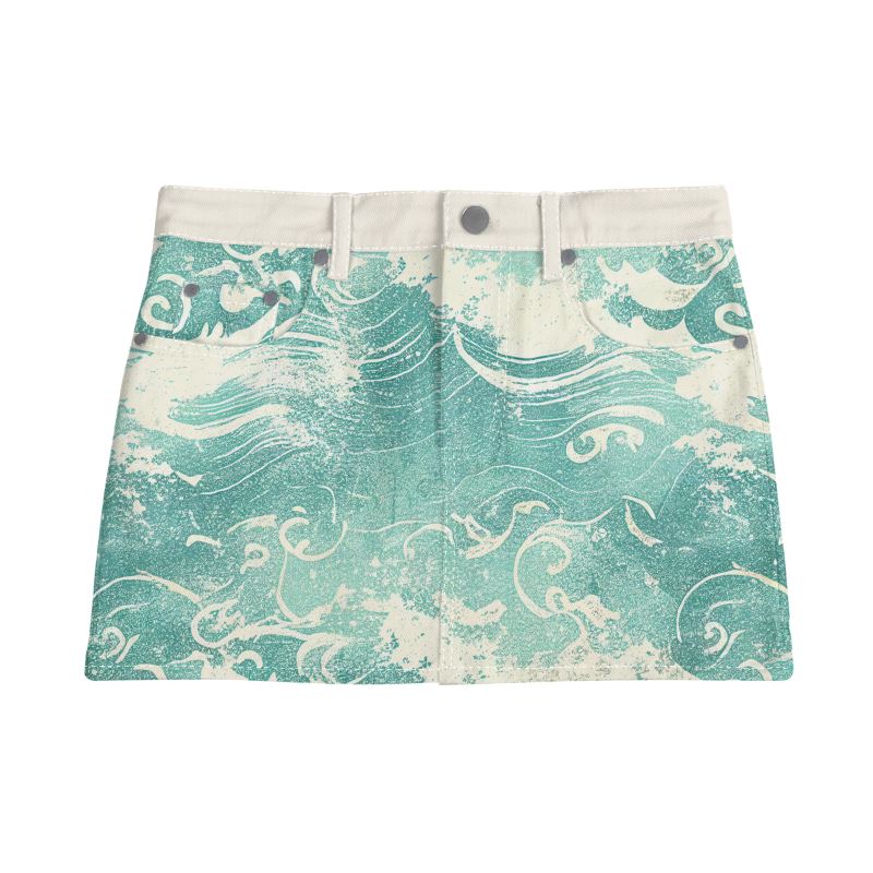 Vampire Art Retro Charm Mini Denim Skirt - Ocean