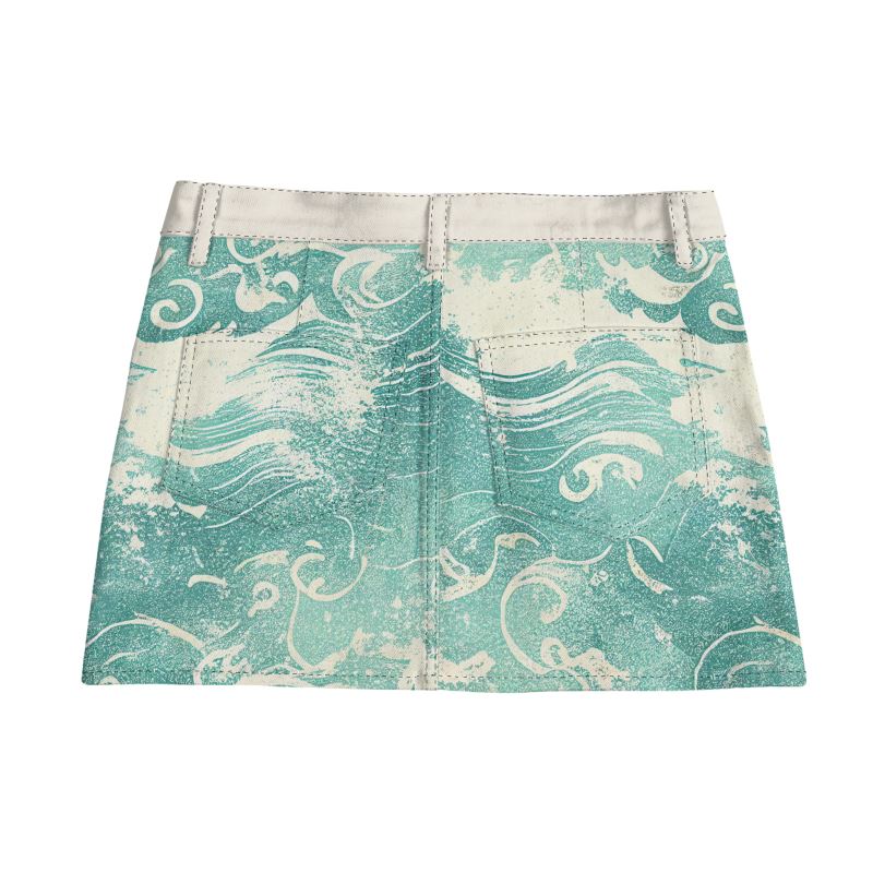 Vampire Art Retro Charm Mini Denim Skirt - Ocean