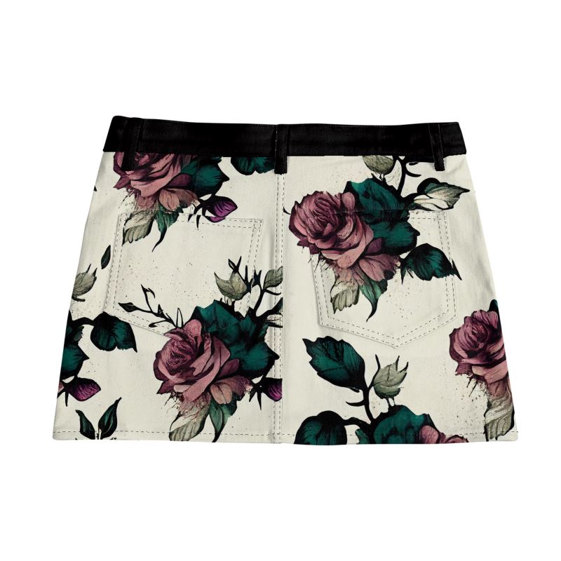 Vampire Art Retro Charm Mini Denim Skirt - Goth Roses