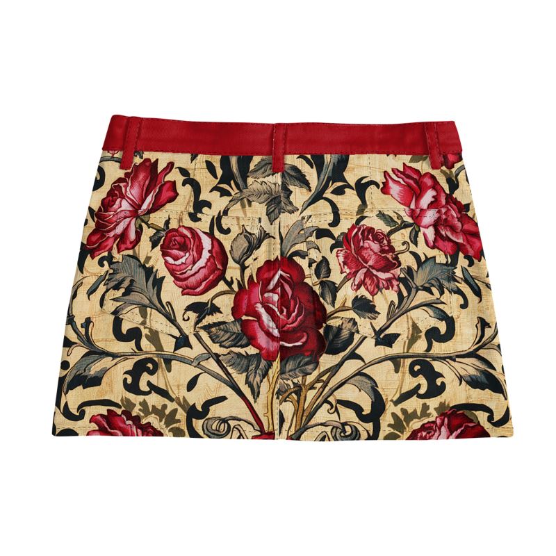 Vampire Art Retro Charm Mini Denim Skirt - Victorian Red Roses