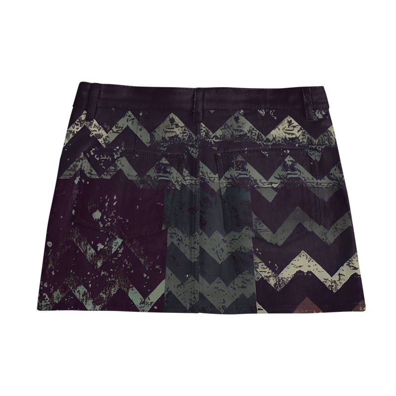 Vampire Art Retro Charm Mini Denim Skirt - Grunge Herringbone