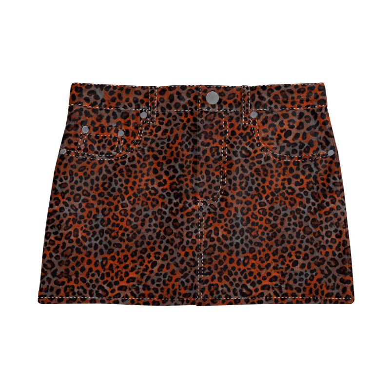 Vampire Art Retro Charm Mini Denim Skirt - Grunge Leopard in Dark Red