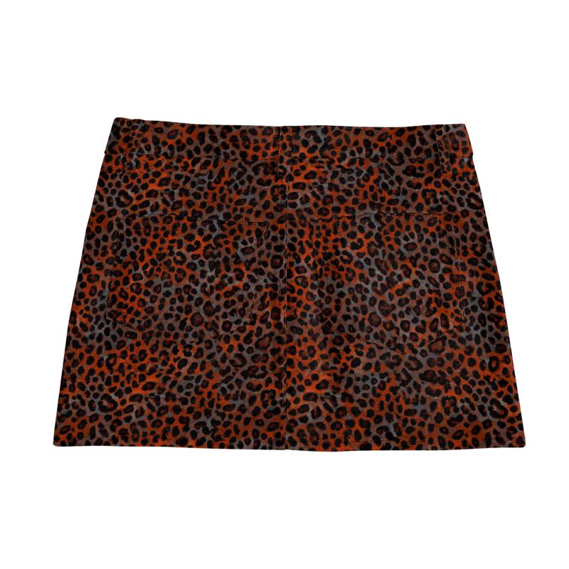 Vampire Art Retro Charm Mini Denim Skirt - Grunge Leopard in Dark Red