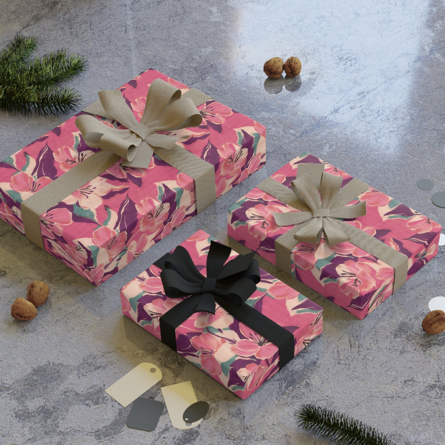 Vampire Art Retro Luxe Eco-Friendly Gift Wrapping Paper Roll (1 pc) - Aged Sixties Surf Florals - Made in the UK