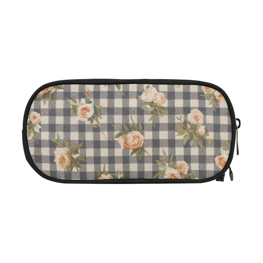 Vampire Art Studio Caddy: Deluxe Pencil Pouch - Black and White Floral Gingham