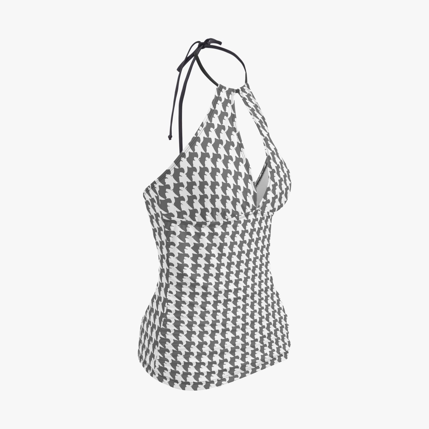 Vampire Art Retro Halter Two-Piece Tankini Swimsuit - Charcoal Grey Houndstooth