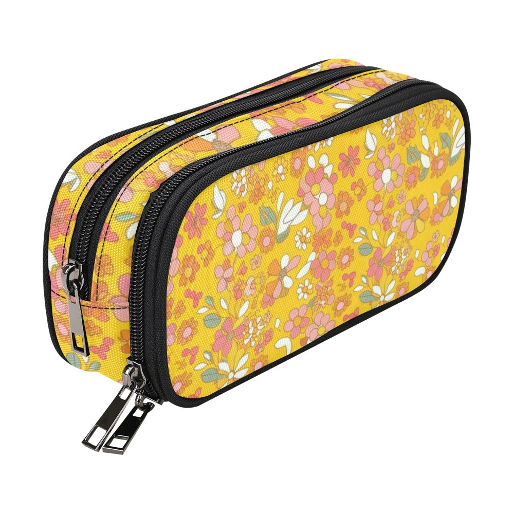 Vampire Art Studio Caddy: Deluxe Pencil Pouch - Hippie Boho Florals in Yellow