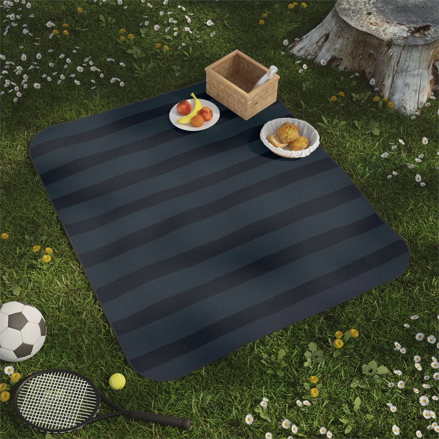 Vampire Art Grunge Goth Emo Stripes in Charcoal Green and Blue Marine Picnic Blanket