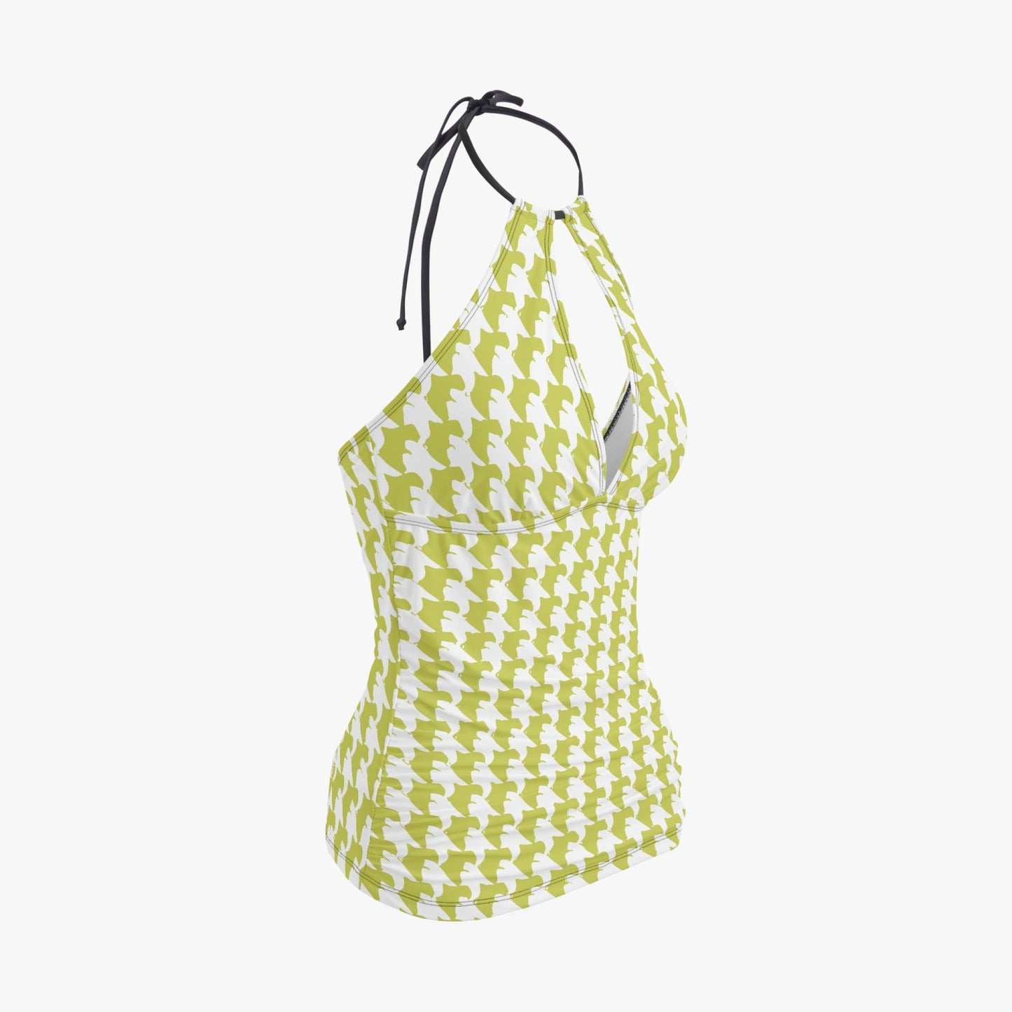 Vampire Art Retro Halter Two-Piece Tankini Swimsuit - Pear Green Houndstooth