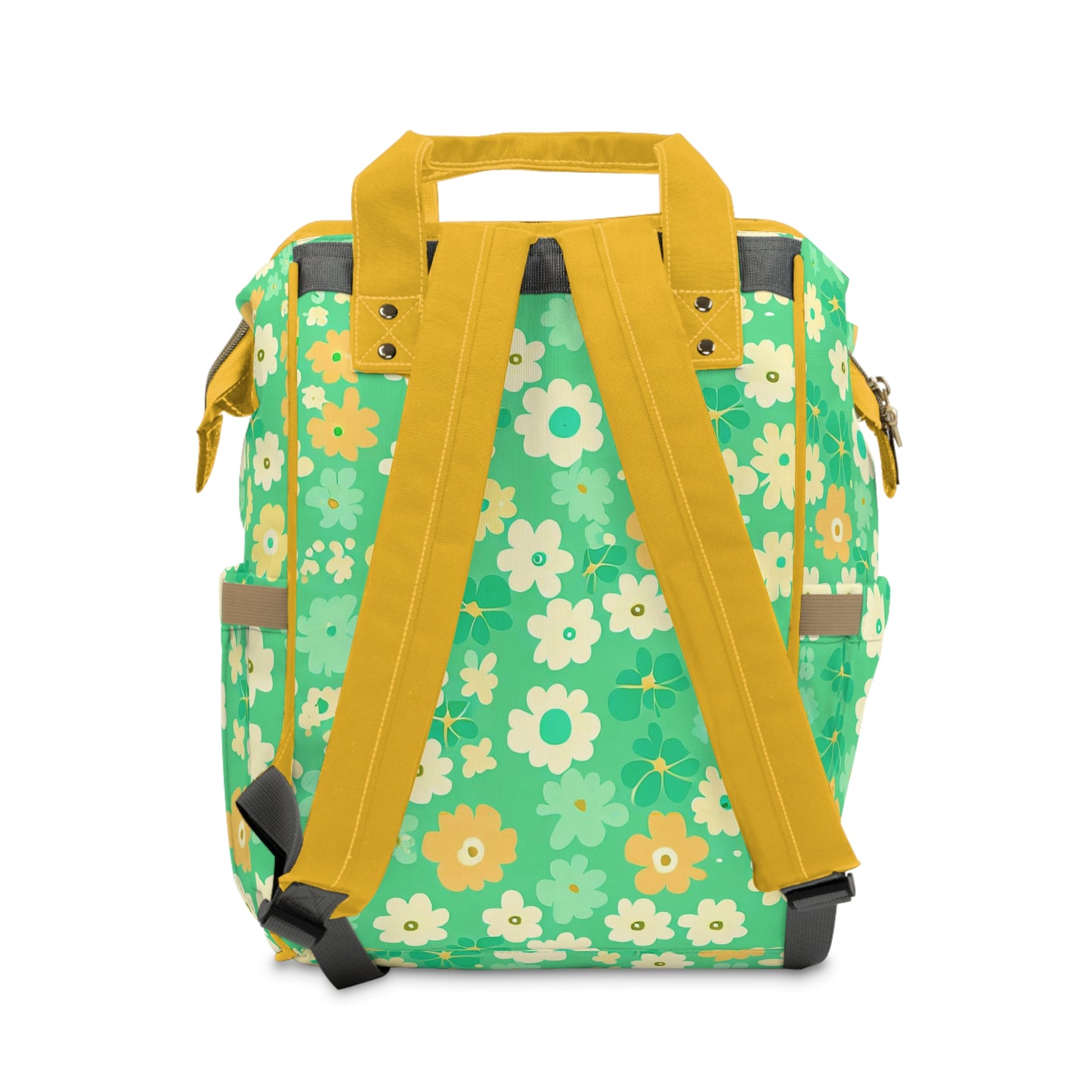 Vampire Art Multifunctional Baby Diaper Backpack Changing Bag - Seventies Flowers Green