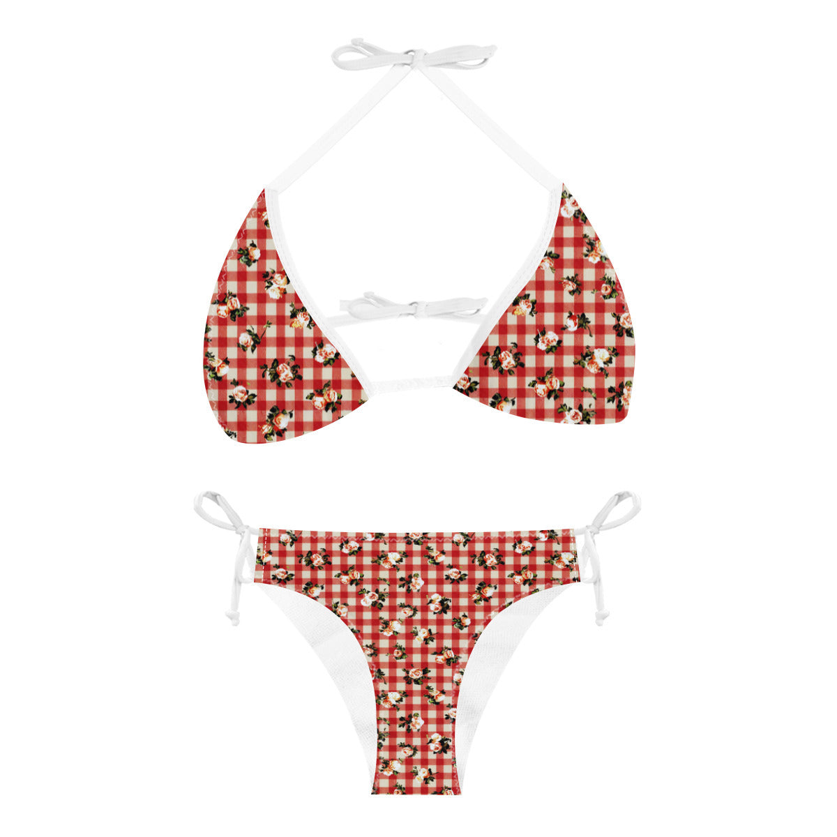 Vampire Art Gingham Blossom Cottagecore Bikini Set - Red Gingham with Roses