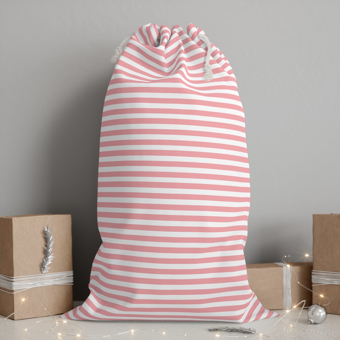 Vampire Art Retro Pastel Pink and White Striped Christmas Santa Presents Sack