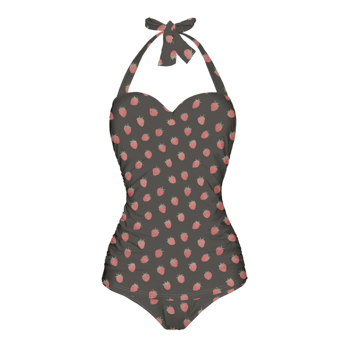 Vampire Art Vintage Chic Halter Neck One-Piece Swimsuit - Strawberries in Black