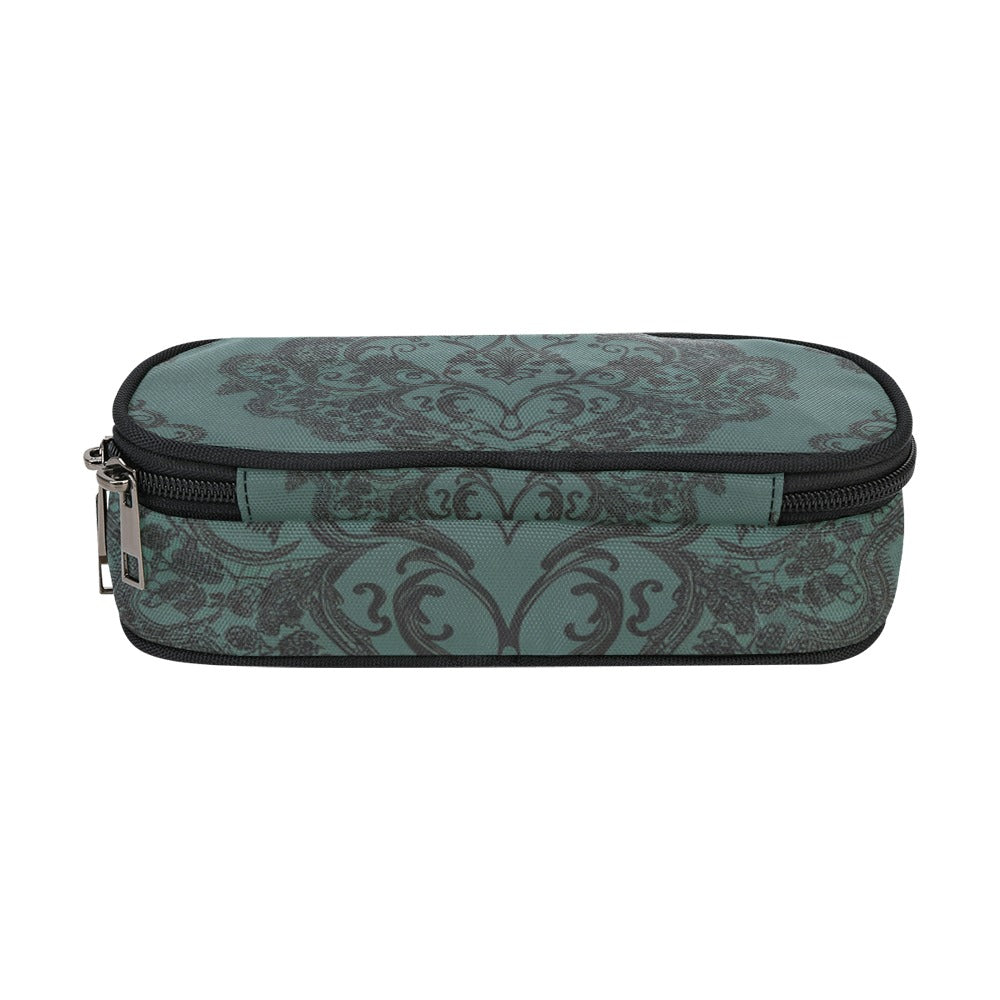 Vampire Art Studio Caddy: Deluxe Pencil Pouch - Goth Lace Print in Teal