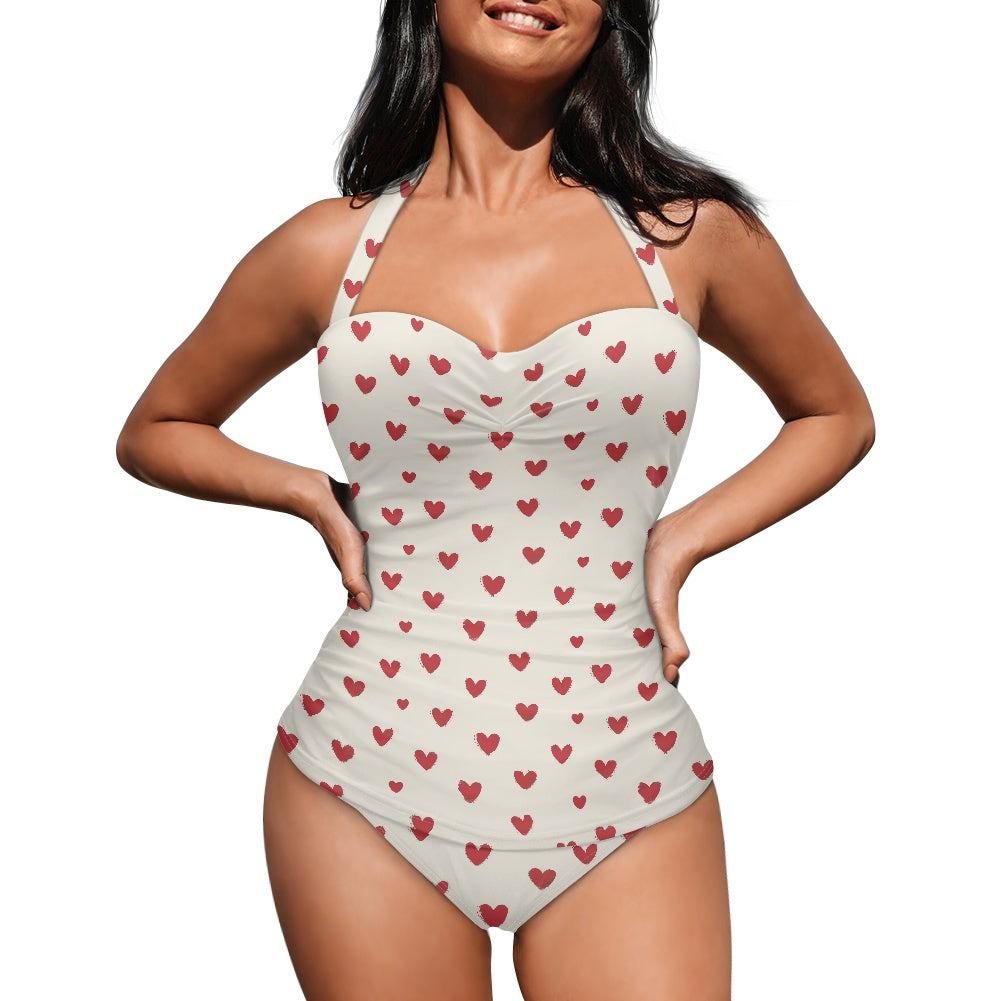 Vampire Art Vintage Chic Halter Neck One-Piece Swimsuit - Hearts