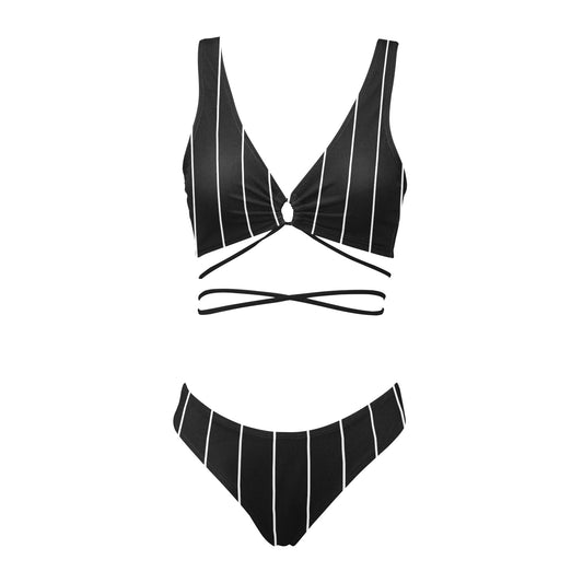 Vampire Art Retro Cross String Bikini Set - Victorian Pinstripe