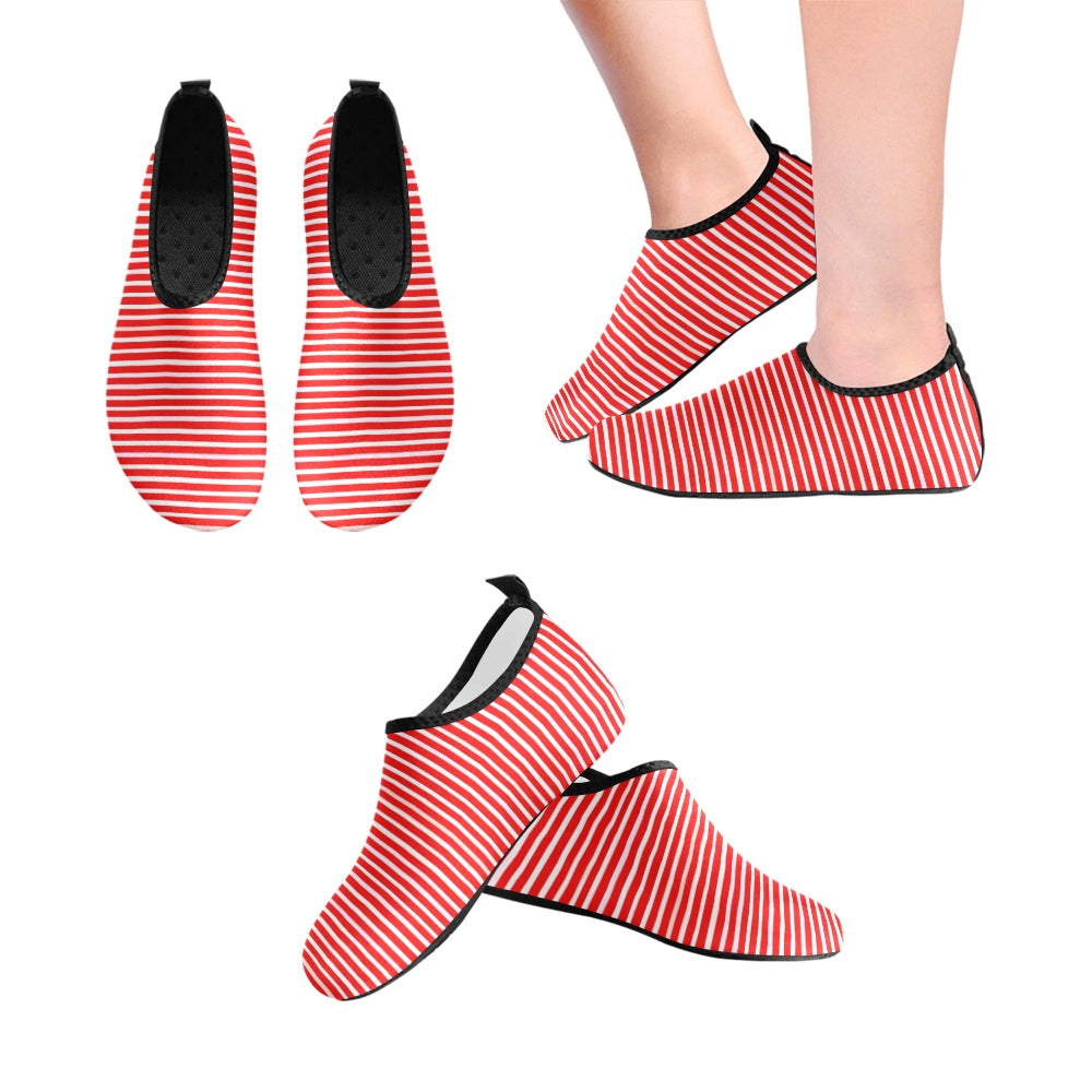 Vampire Art Retro Kid's Barefoot Aqua Shoes - Red and White Stripy