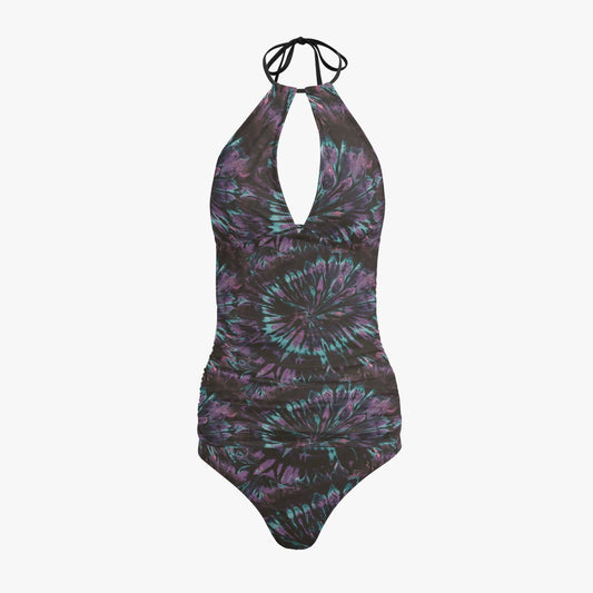 Vampire Art Retro Halter Two-Piece Tankini Swimsuit - Tie Dye in Black and Purple