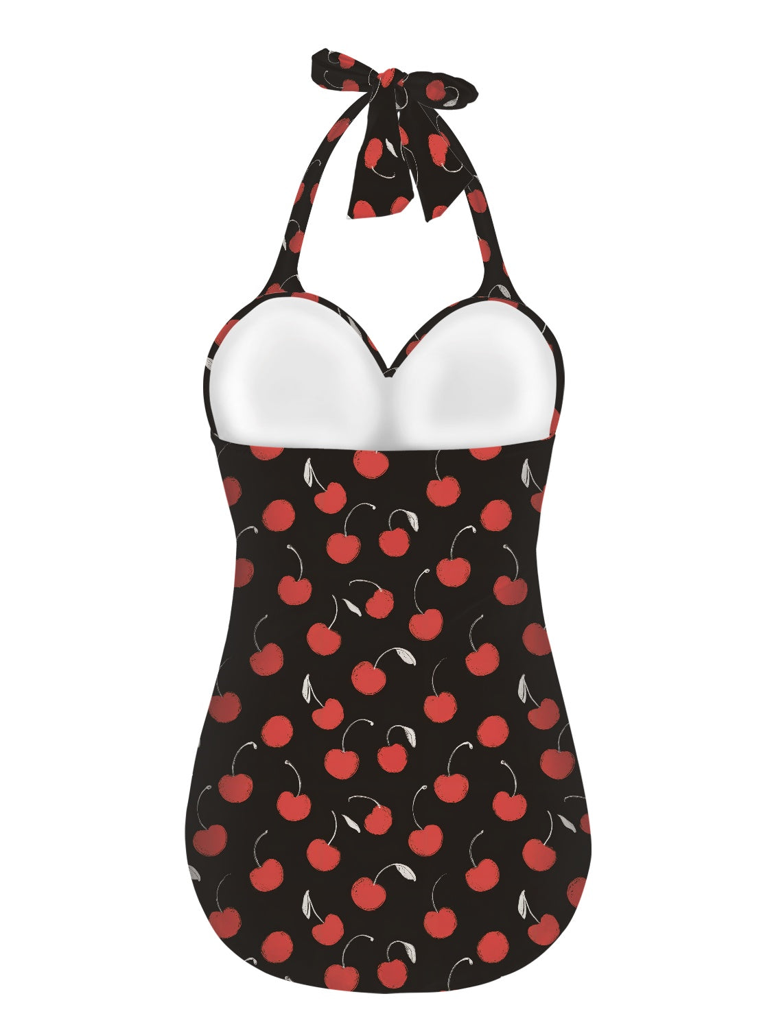 Vampire Art Vintage Chic Halter Neck One-Piece Swimsuit - Cherries in Black