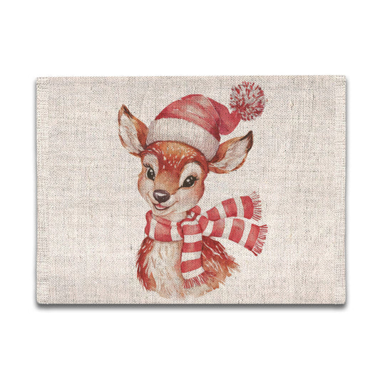 Vampire Art Retro Christmas Linen Placemat Mid Century 60s Vintage Traditional Eco-FriendlyTable Mat - Cute Deer