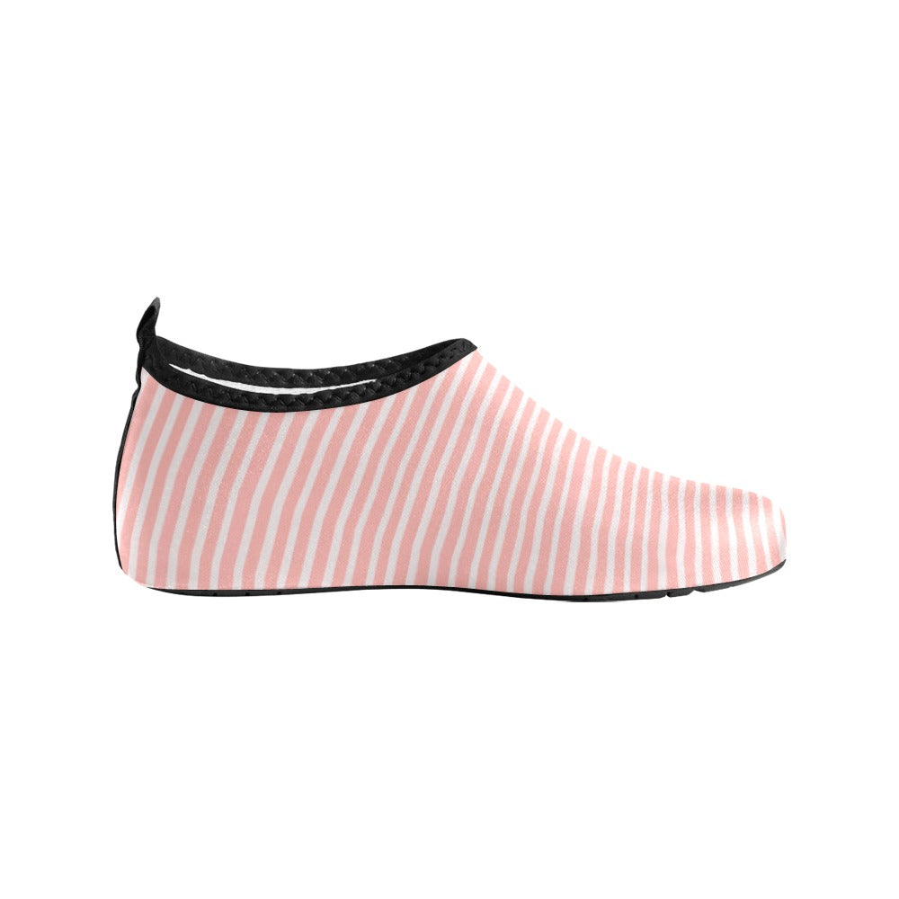 Vampire Art Retro Kid's Barefoot Aqua Shoes - White and Pink Stripy