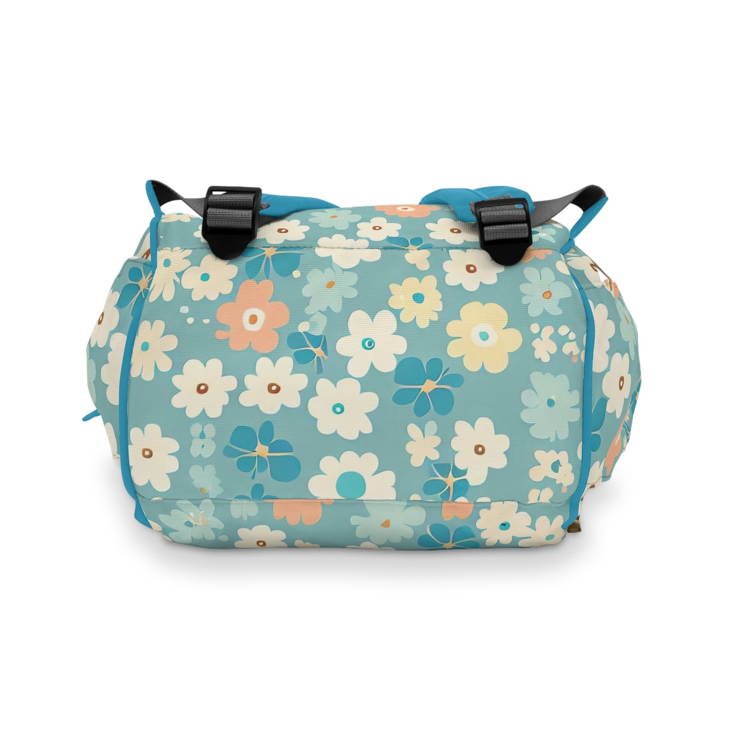 Vampire Art Multifunctional Baby Diaper Backpack Changing Bag - Seventies Flowers Blue