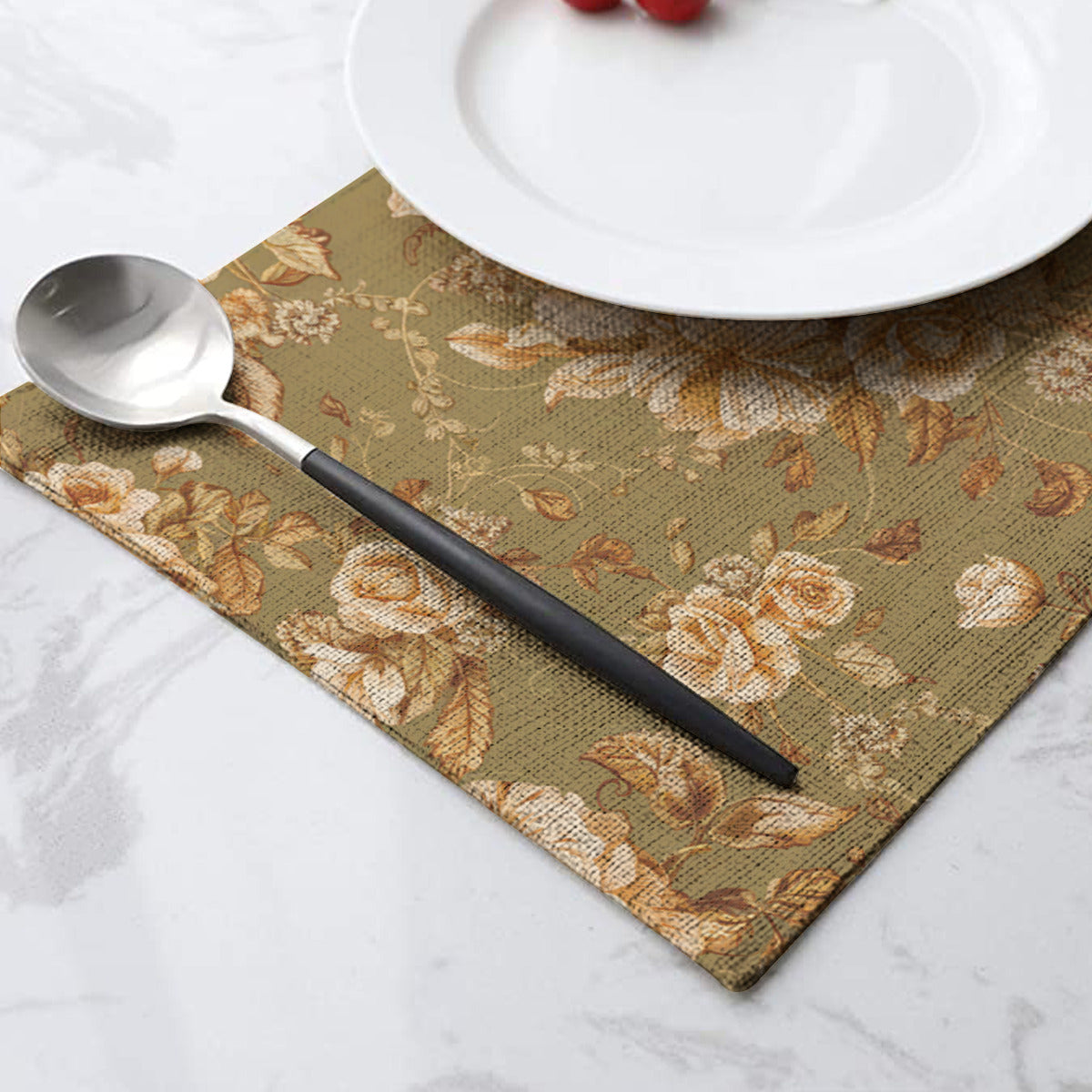 Vampire Art Retro Linen Placemats - Vintage Brown Floral