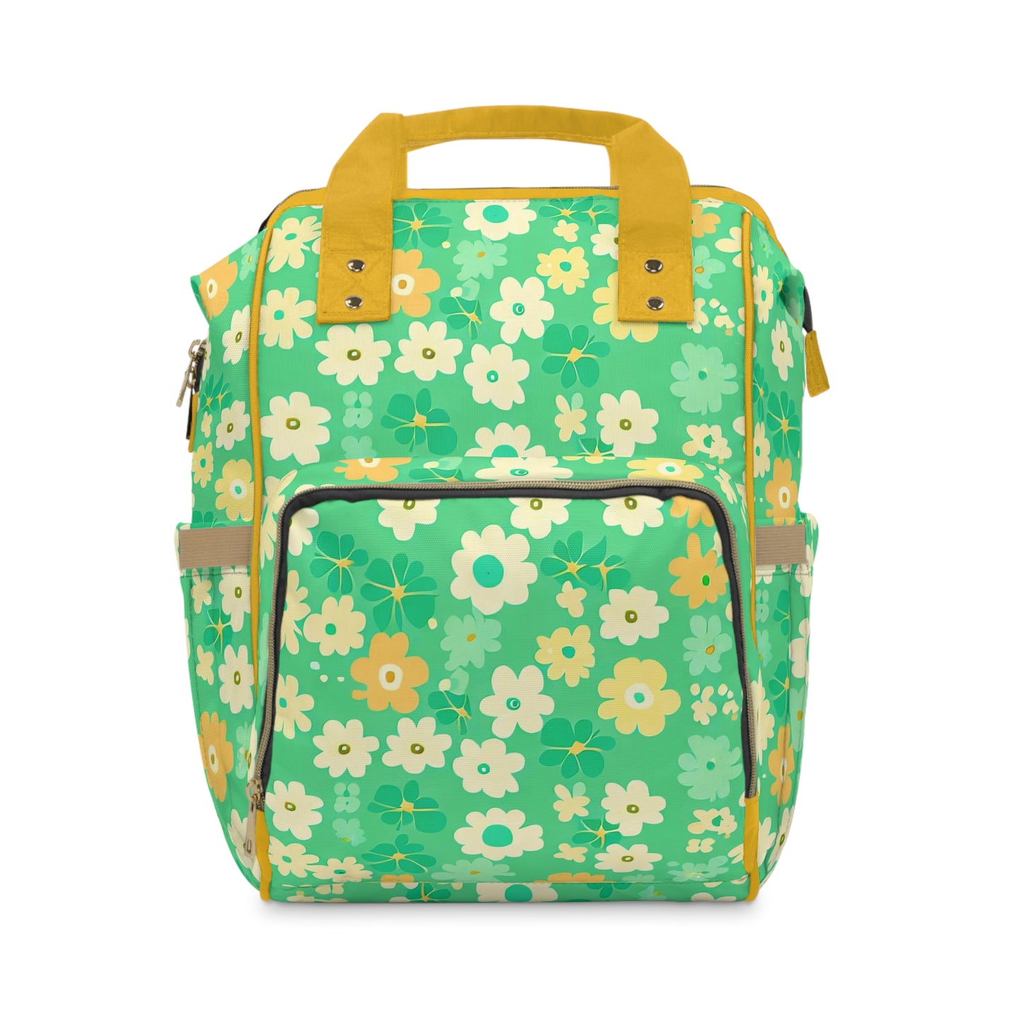 Vampire Art Multifunctional Baby Diaper Backpack Changing Bag - Seventies Flowers Green