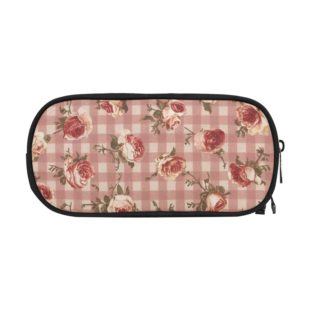 Vampire Art Studio Caddy: Deluxe Pencil Pouch- Cottagecore Red Gingham with Roses