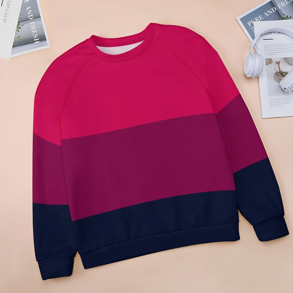 Vampire Art Retro Navy Purple & Pink Stripy Raglan Round Neck Sweater