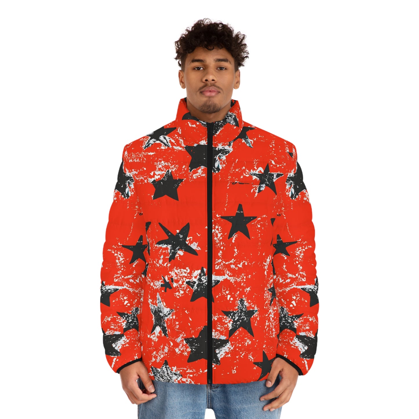 Vampire Art Grunge Red Black Stars Men's Puffer Jacket