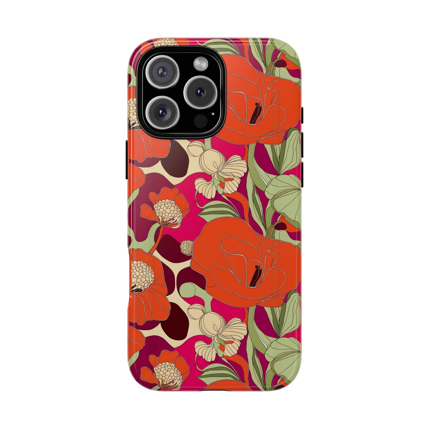 Vampire Art Vintage and Edgy iPhone 16 Tough Case - Retro Surf Exotic Flowers