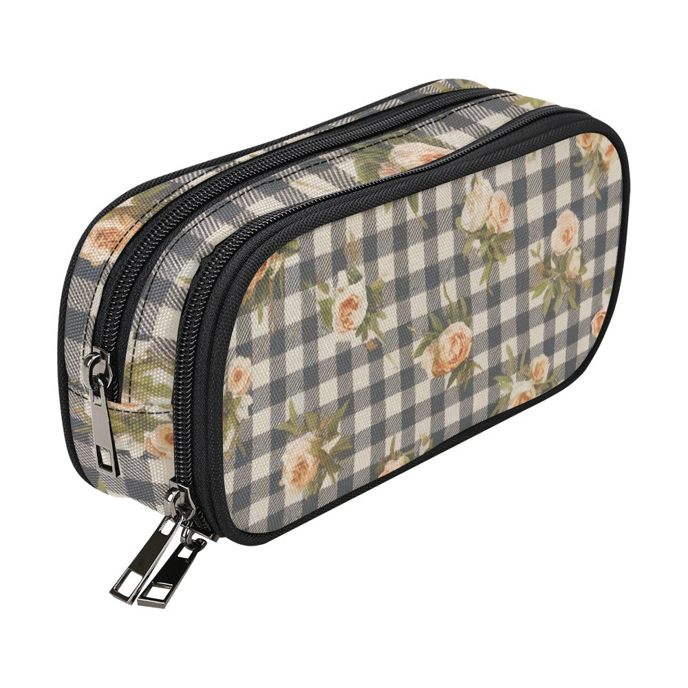 Vampire Art Studio Caddy: Deluxe Pencil Pouch - Black and White Floral Gingham