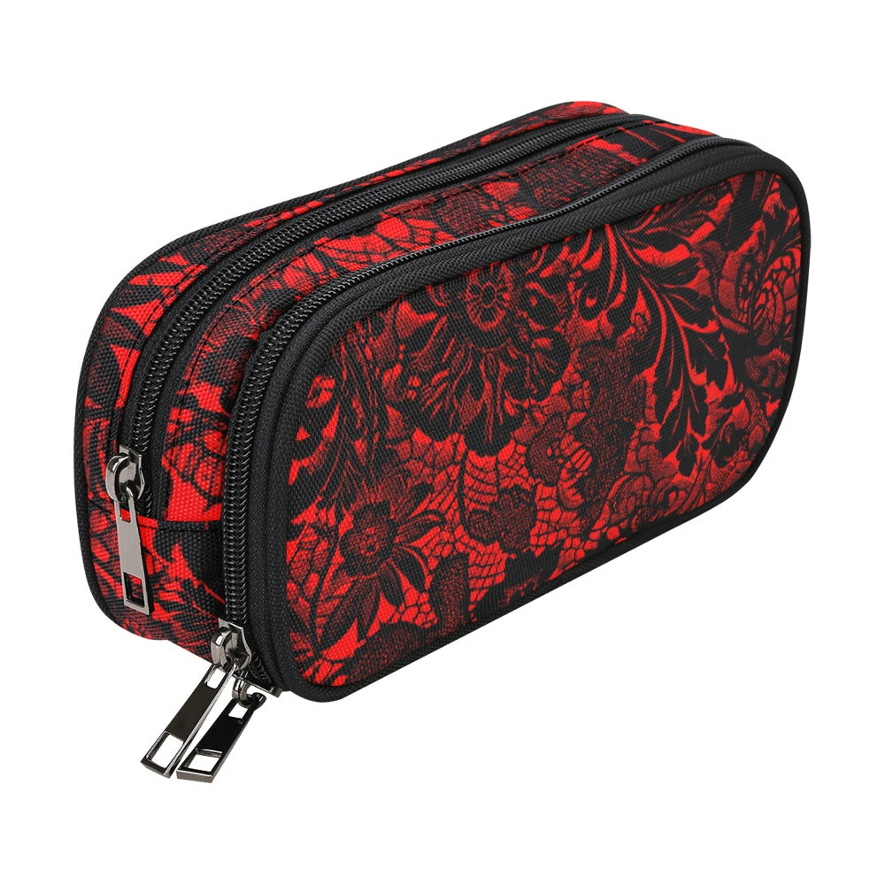 Vampire Art Studio Caddy: Deluxe Pencil Pouch - Red Devil Victorian Lace Print