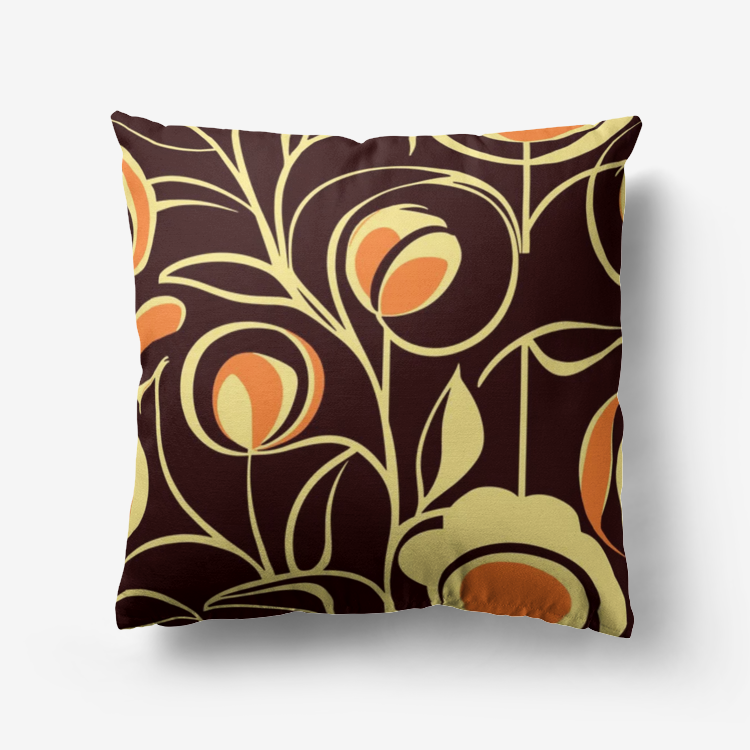 Vampire Art Retro Premium Hypoallergenic Throw Pillow - 3 sizes / optional insert - Sixties Brown Florals