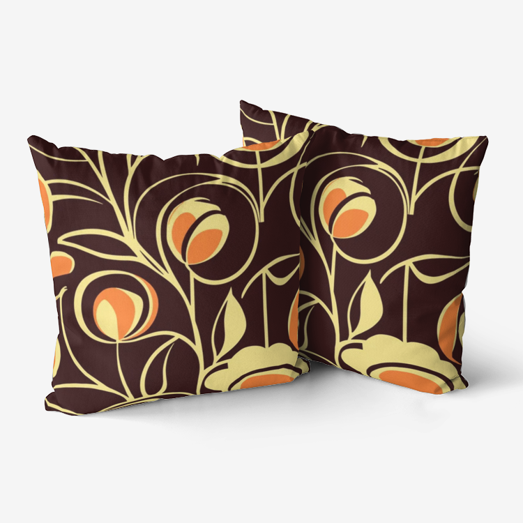 Vampire Art Retro Premium Hypoallergenic Throw Pillow - 3 sizes / optional insert - Sixties Brown Florals