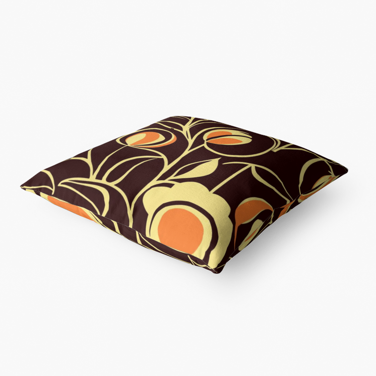 Vampire Art Retro Premium Hypoallergenic Throw Pillow - 3 sizes / optional insert - Sixties Brown Florals