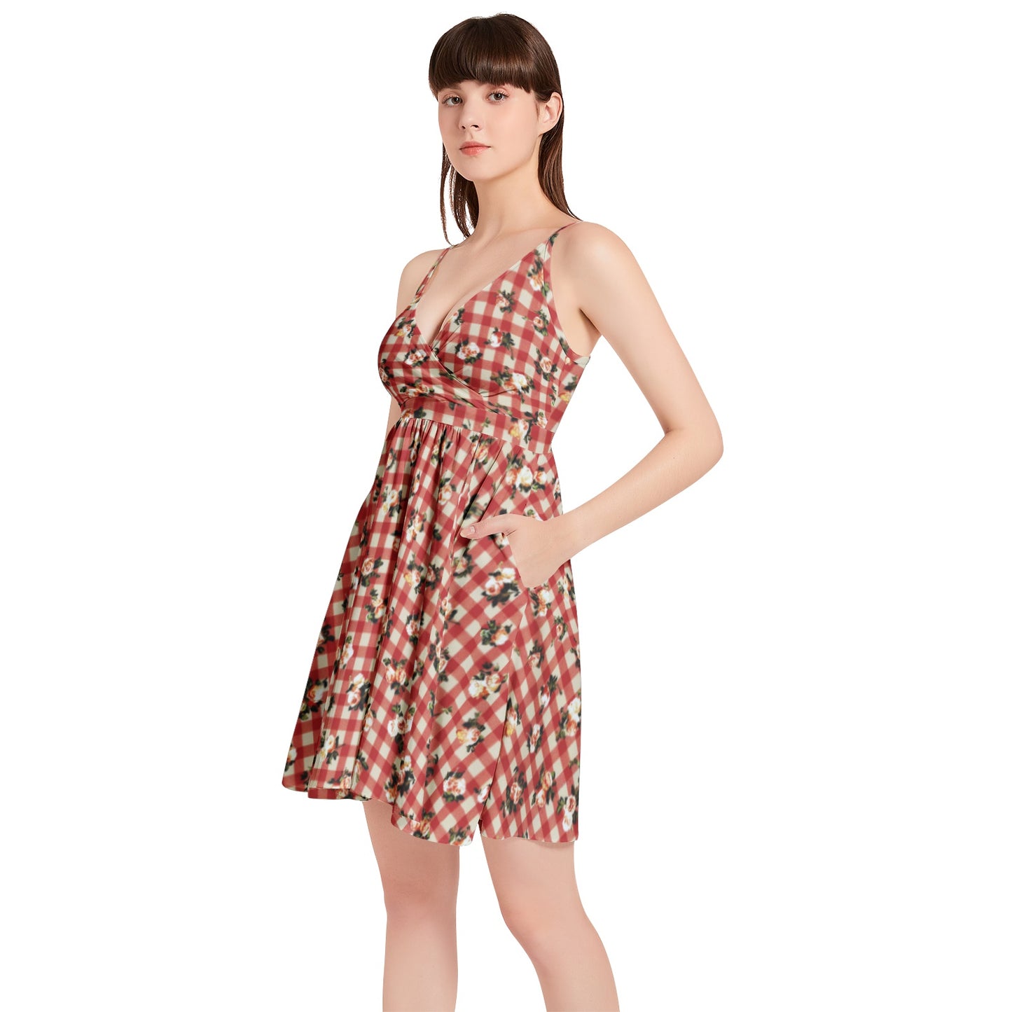 Vampire Art Vintage Bloom Gingham Flare Dress - Red Floral Gingham