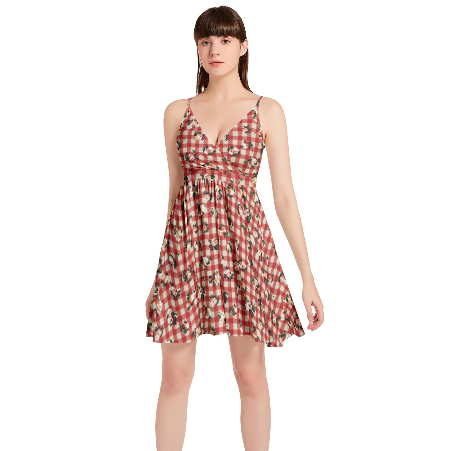 Vampire Art Vintage Bloom Gingham Flare Dress - Red Floral Gingham