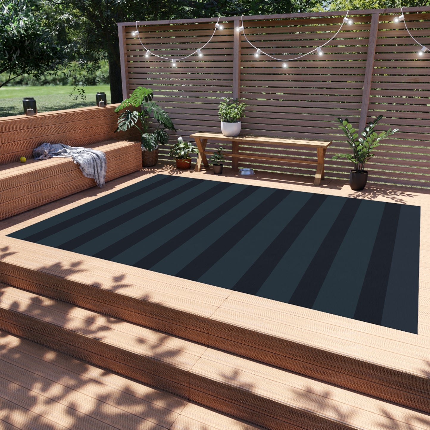 Vampire Art Grunge Goth Emo Stripes in Charcoal Green and Blue Marine Outdoor Rug / up to 365 cm (144'')