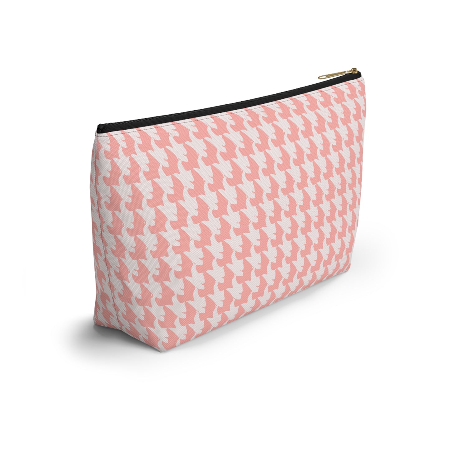 Vampire Art Preppy Grunge Houndstooth Sixties Pattern in Coral Pink and White Pencil Case Accessory Pouch w T-bottom