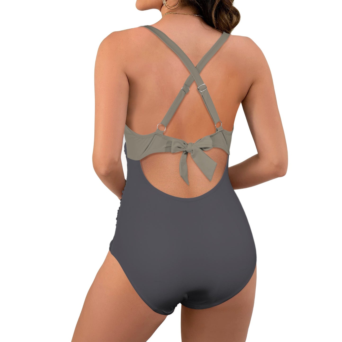 Vampire Art Chic Twist Front Tie Back Swimsuit - Taupe