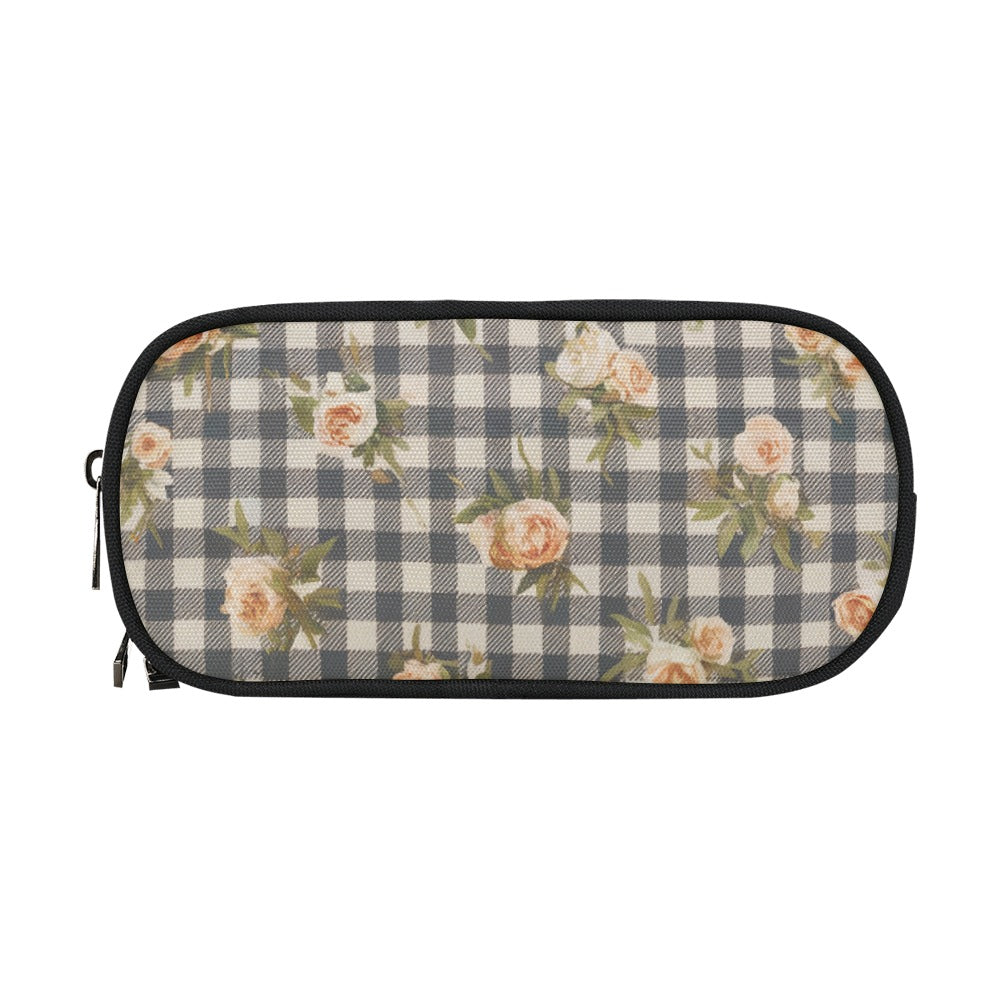 Vampire Art Studio Caddy: Deluxe Pencil Pouch - Black and White Floral Gingham