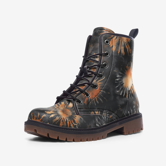 Vampire Art Tie-Dye Hippie Boho Festival Vegan Leather Unisex Combat Boots - Fireflies - US sizes